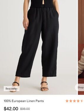 Quince Black 100% European Linen Wide-Leg Pants